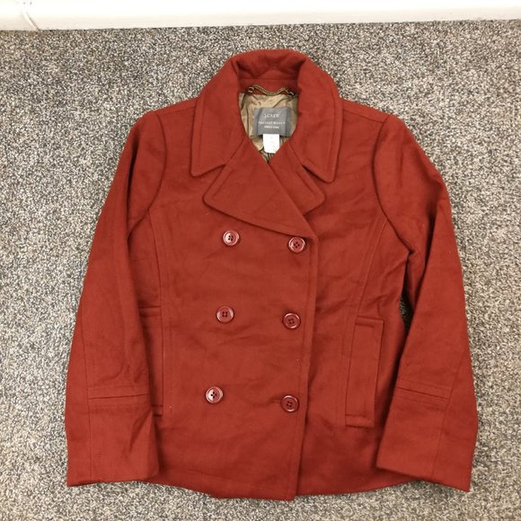 J Crew Pea Coat Wool Nello Gori Double Breasted Rust Henna Red Sz P2 Petite 2 - Picture 2 of 13